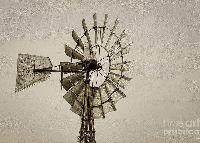 Windmill Greeting Card featuring the photograph Wheel Of A Windmill Sepia by Jennifer White