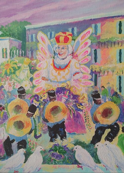 Mardi Gras Greeting Card featuring the painting When the Saints Go Marching In---Mardi Gras King Rex by ML McCormick