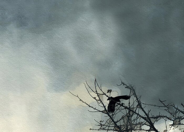 Crow Greeting Card featuring the digital art Where the Crow Fkies by Diana Rajala