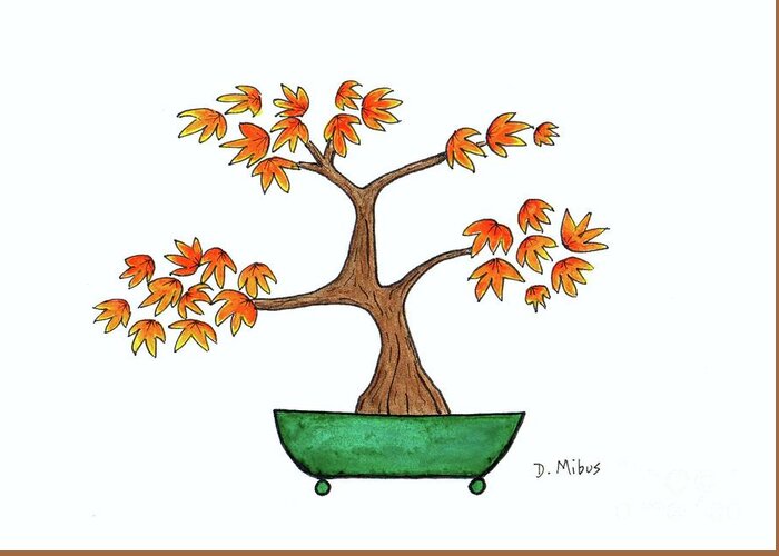 Asian Art Greeting Card featuring the painting Whimsical Japanese Maple Bonsai Tree by Donna Mibus