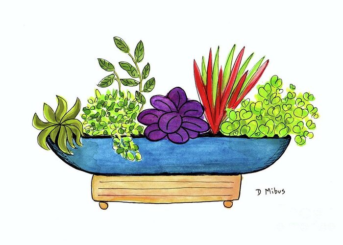 Mid Century Modern Planter Greeting Card featuring the painting Whimsical Mid Century Planter by Donna Mibus