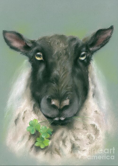 Animal Greeting Card featuring the painting Whimsical Sheep with Shamrocks by MM Anderson