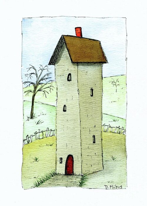 Whimsical House Painting Greeting Card featuring the painting Whimsical Tall House by Donna Mibus