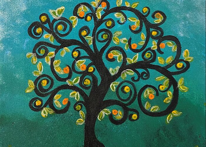 Tree Greeting Card featuring the painting Whimsical Tree by Nancy Sisco