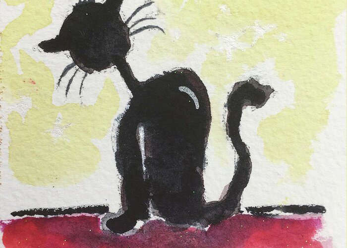 Cat Greeting Card featuring the painting Whimsy Kitty 12 by Roxy Rich