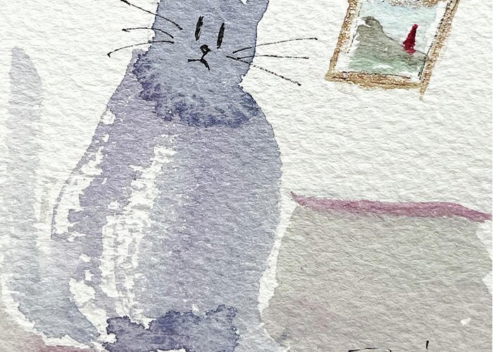 Watercolor Cat Painting Greeting Card featuring the painting Whimsy Kitty 16 by Roxy Rich