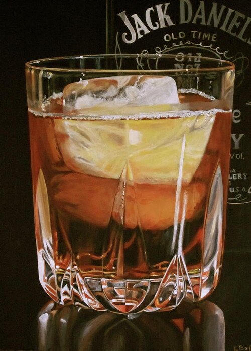Whiskey Greeting Card featuring the painting Whiskey on ice by Lillian Bell
