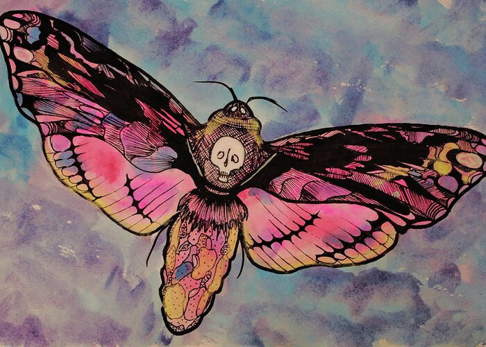Death Moth Greeting Card featuring the painting Whispering Twilight Muted Death Moth by Kenneth Pope