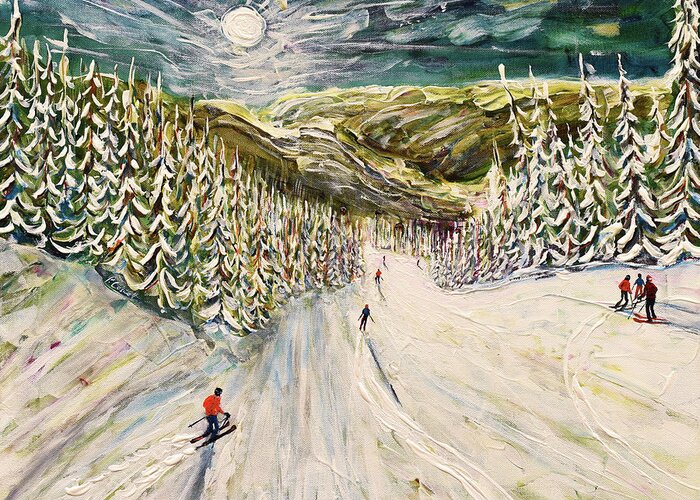Ski Greeting Card featuring the painting Whistler Whishbone by Pete Caswell