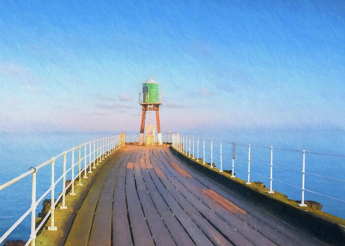 Wall Art Greeting Card featuring the photograph Whitby Pier, West Lighthouse, North Yorkshire, UK by Philip Preston