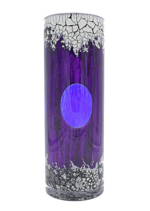 Violet Greeting Card featuring the glass art white and Violet Cylinder with blue oval by Christopher Schranck