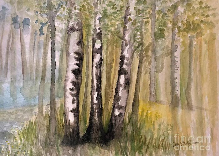 Birch Greeting Card featuring the painting White Birch by Deb Stroh-Larson