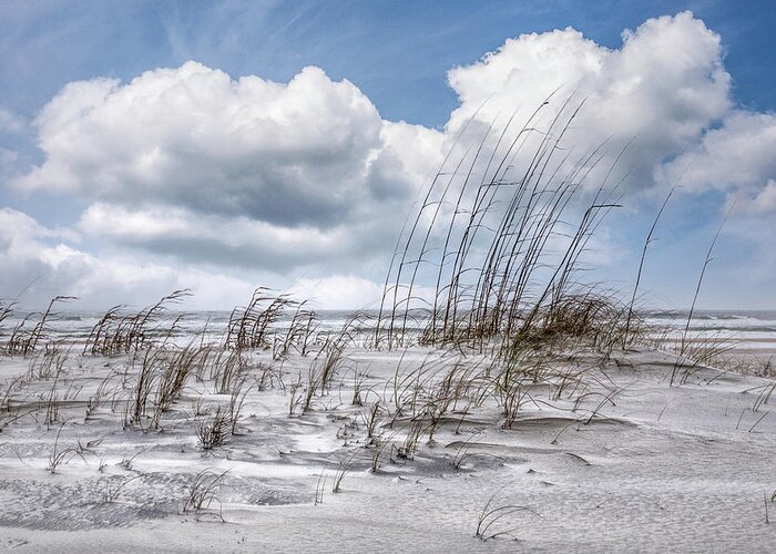 Clouds Greeting Card featuring the photograph White Clouds over White Sands by Debra and Dave Vanderlaan