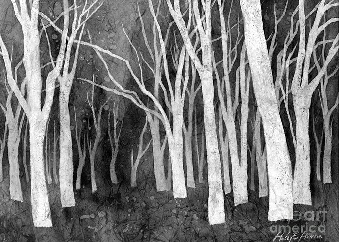 White Forest Greeting Card featuring the painting White Forest I in Black and White by Hailey E Herrera