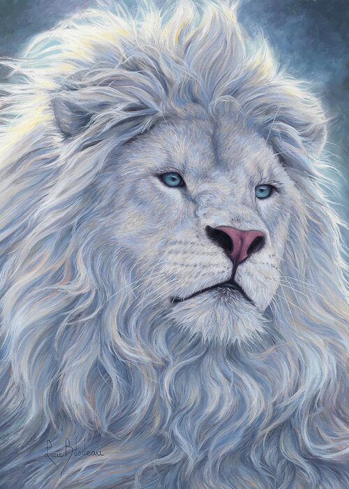 White Lion Greeting Card featuring the painting White Lion by Lucie Bilodeau