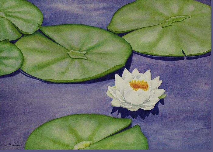 Kim Mcclinton Greeting Card featuring the painting White Lotus and Lily Pad Pond by Kim McClinton