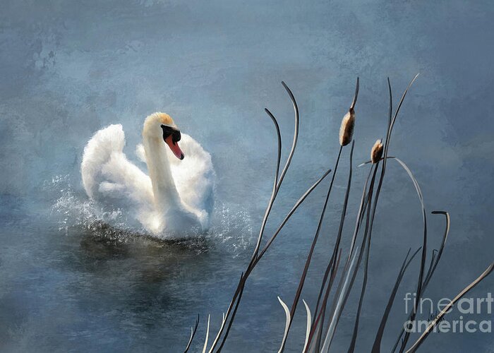 Swan Greeting Card featuring the digital art White Magic by Lois Bryan