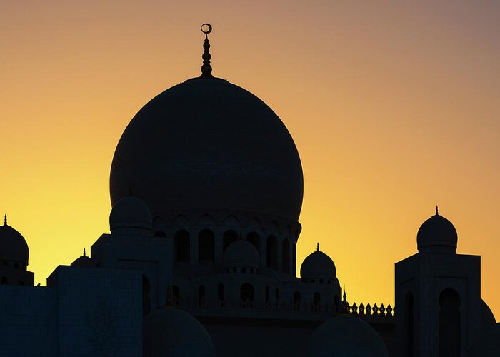 Uae Greeting Card featuring the photograph White Mosque - Sunset Shadow by Philippe HUGONNARD