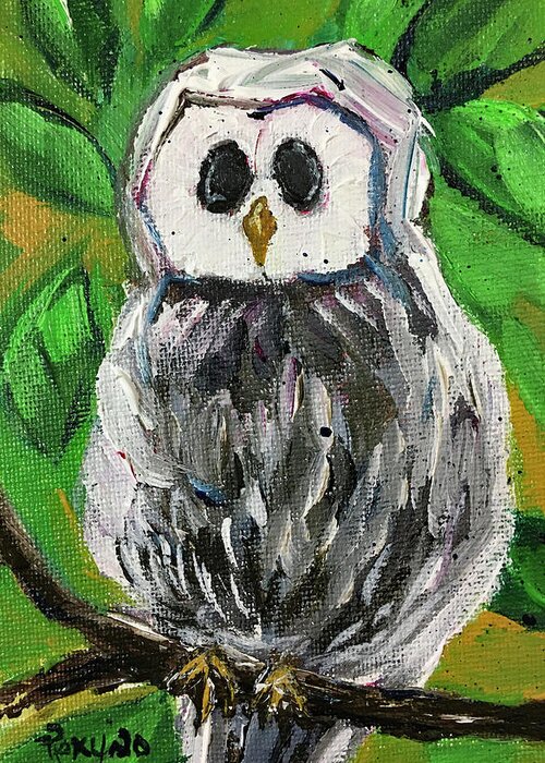 Owl Greeting Card featuring the painting White Owl in Foilage by Roxy Rich