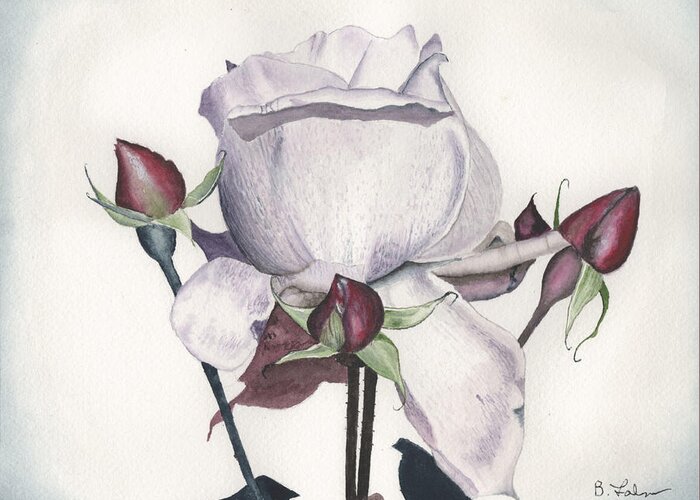 White Rose Greeting Card featuring the painting White Rose with Buds by Bob Labno