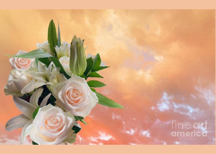 Roses Greeting Card featuring the photograph White Roses Orange Sunset by Brian Watt