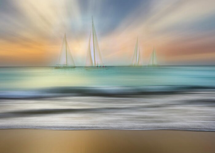 Boats Greeting Card featuring the photograph White Sails Dreamscape by Debra and Dave Vanderlaan