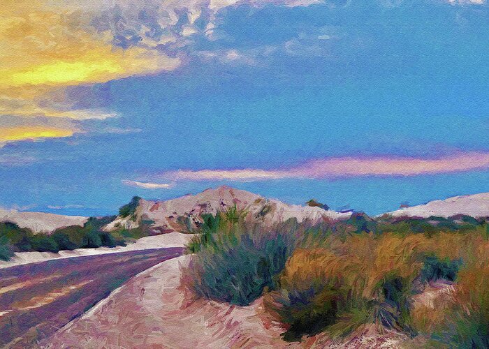 White Sands Greeting Card featuring the digital art White Sands New Mexico at Dusk Painting by Tatiana Travelways