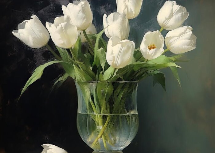 White Greeting Card featuring the painting White Tulips by My Head Cinema