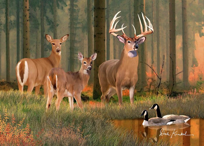 Whitetail Deer Greeting Card featuring the painting Whitetail Deer Art - Morning Glory by Dale Kunkel Art