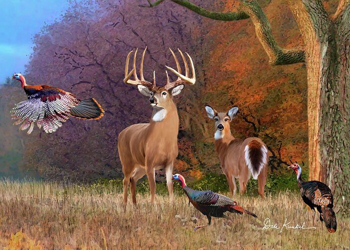 Whitetail Deer Greeting Card featuring the painting Whitetail Deer Art Print - American Heartthrob by Dale Kunkel Art