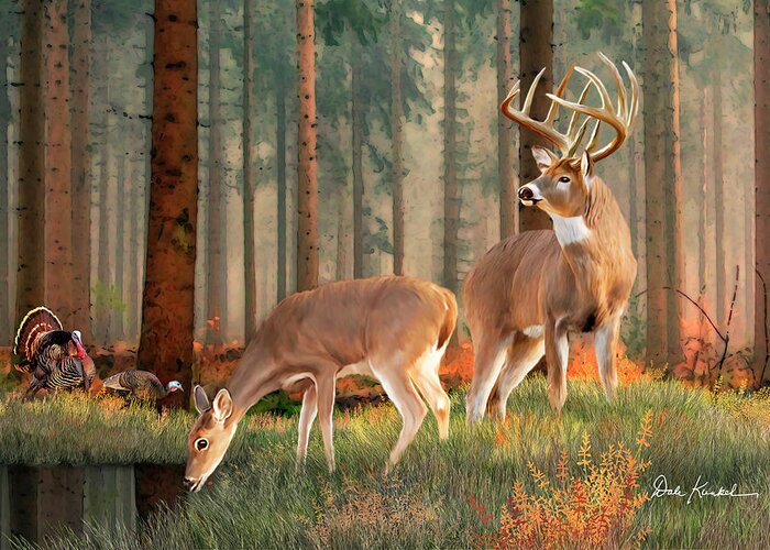 Whitetail Deer Greeting Card featuring the painting Whitetail Deer Art Print - Quality Time by Dale Kunkel Art