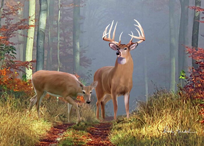 Whitetail Deer Greeting Card featuring the painting Whitetail Deer Art - Time of Endeerment by Dale Kunkel Art