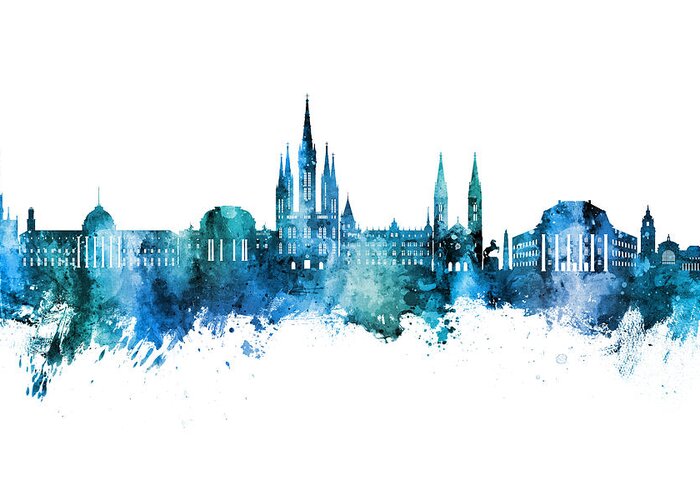 Wiesbaden Greeting Card featuring the digital art Wiesbaden Germany Skyline #40 by Michael Tompsett