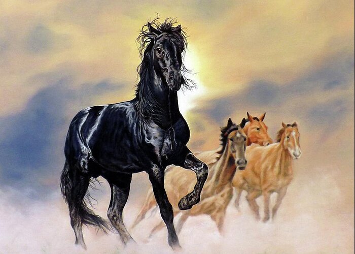 Horse Greeting Card featuring the painting Wild and Free by Linda Becker