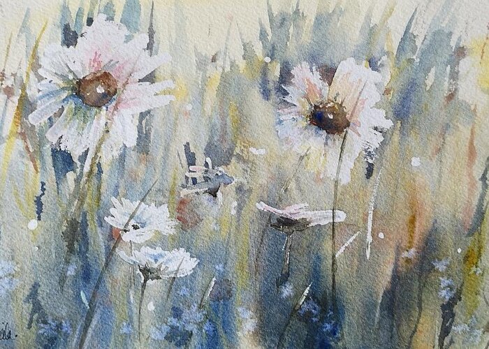 Watercolour Art Greeting Card featuring the painting Wild Daisies by Sheila Romard