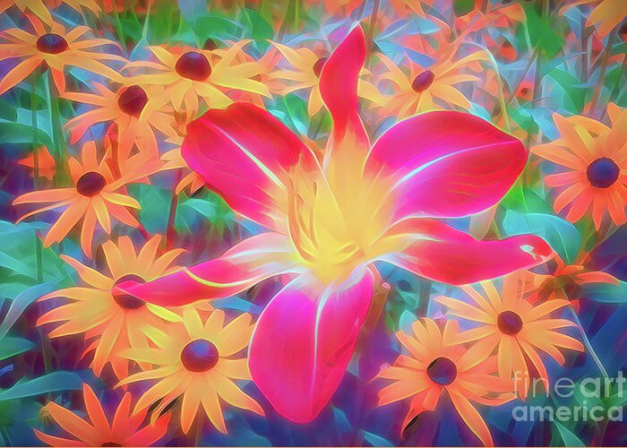 Daylily Greeting Card featuring the digital art Wild Times in the Garden by Anita Pollak