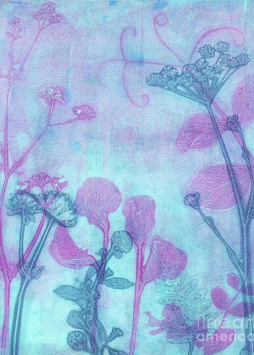 Plant Print Greeting Card featuring the mixed media Wildflowers in Blue and Purple by Kristine Anderson