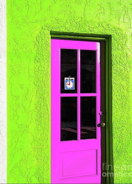 Door Greeting Card featuring the photograph Will Return 9 O Clock, Bisbee, Arizona by Don Schimmel