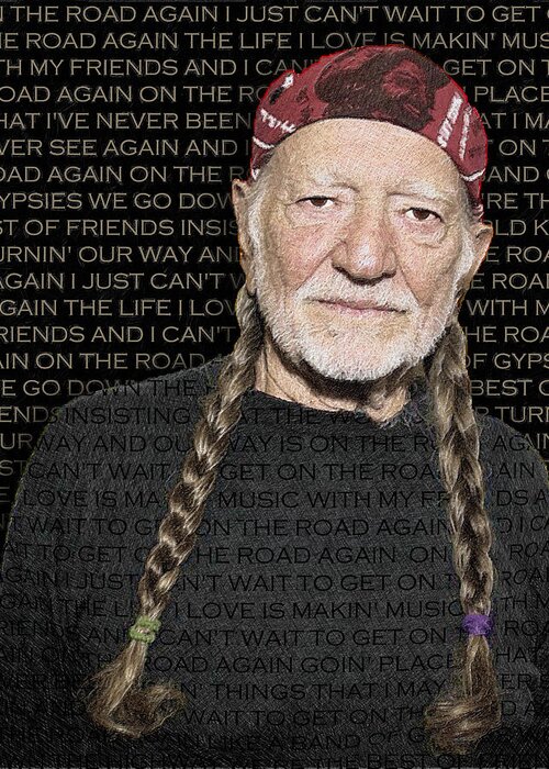 Willie Nelson Greeting Card featuring the painting Willie Nelson And On The Road Again Lyrics by Tony Rubino