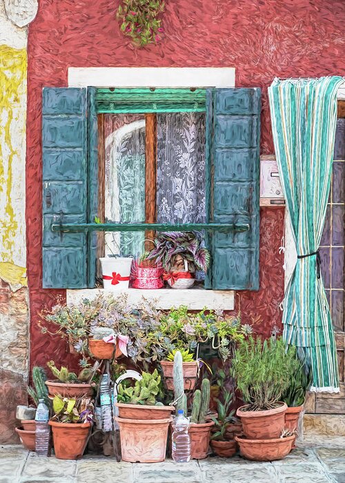 Venice Greeting Card featuring the photograph Window Flowers of Venice by David Letts