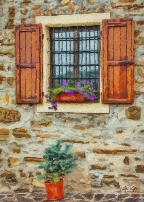 Shutter Greeting Card featuring the painting Window in a Stone Wall by Jeffrey Kolker