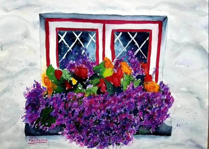 Flowers Greeting Card featuring the painting Window Treatment by Ann Frederick