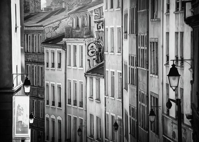 Lyon Greeting Card featuring the photograph Windows of Old Lyon France Black and White by Carol Japp