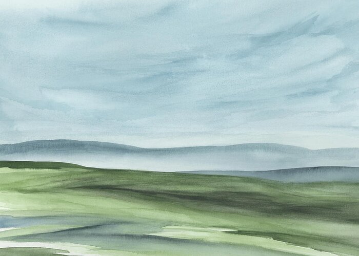 Light Blue Greeting Card featuring the painting Windswept Valley I by Rachel Elise