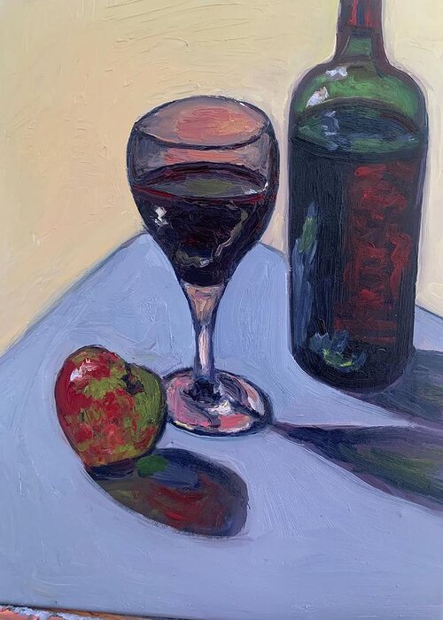 Still Life Wine Glass Wine Bottle Greeting Card featuring the painting Wine Time by Beth Riso