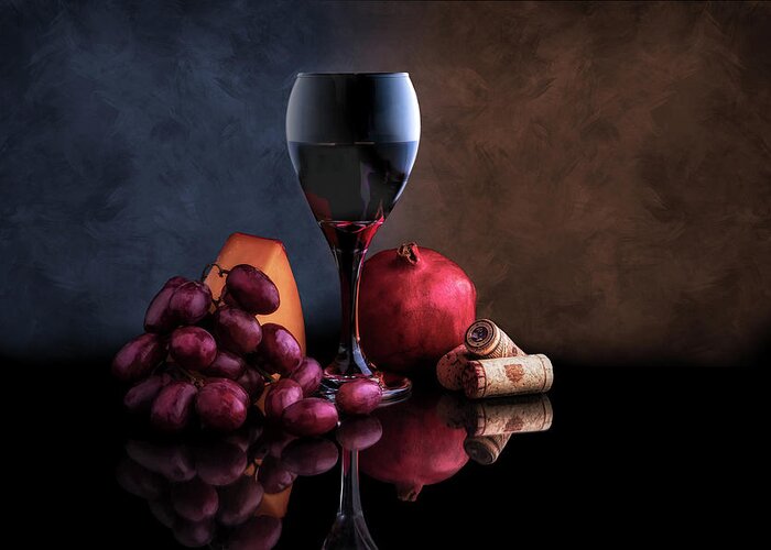 Wine Greeting Card featuring the photograph Wine with Fruit and Cheese by Tom Mc Nemar
