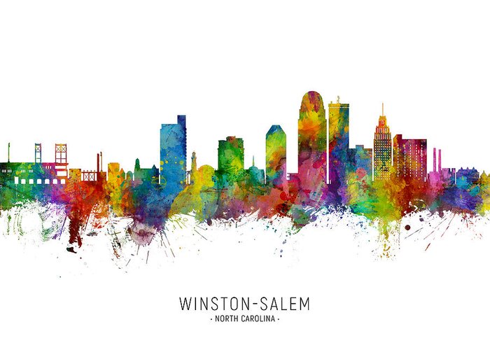 Winston-salem Greeting Card featuring the digital art Winston-Salem North Carolina Skyline by Michael Tompsett