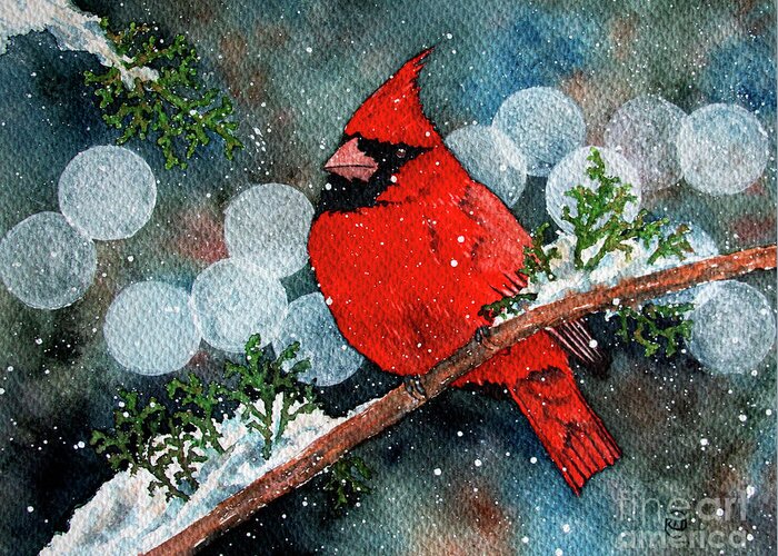 Winter Greeting Card featuring the painting Winter Cardinal by Rebecca Davis