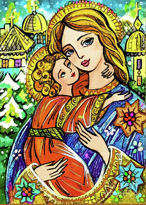 Mother And Child Greeting Card featuring the painting Winter Church by Eva Campbell