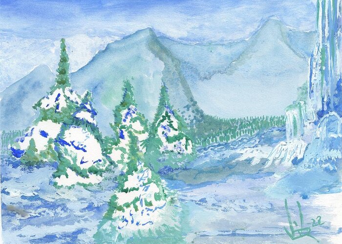 Watercolor Watercolorpainting Montana Montanawatercolorsociety Greeting Card featuring the painting Winter Drippin' by Victor Vosen